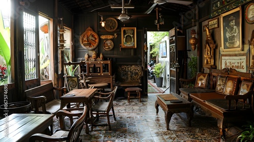 Cozy Classic Thai Coffee Shop with Vintage Decor and Furnishings photo