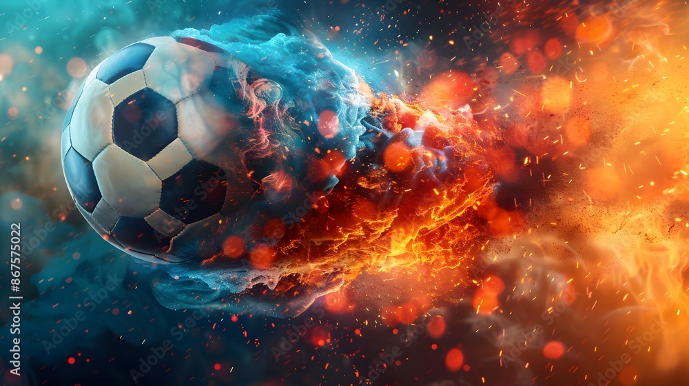 Fototapeta premium Soccer Ball engulfed in Fire and Ice.