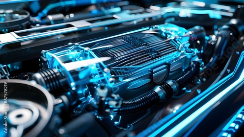 Sleek Futuristic Hydrogen Fuel Cell Engine Powering Innovative Modern Car © pkproject