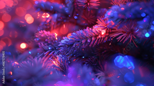 Wallpaper Mural Dreamy winter scene with colorful lights and frosty pine branches, capturing the magic of the holiday season Torontodigital.ca