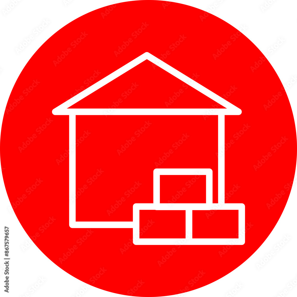 Warehouse Vector Line White Circle Red Warehouse Vector Line White Circle Red