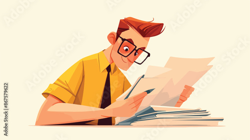 Caucasian boy working with a business document
