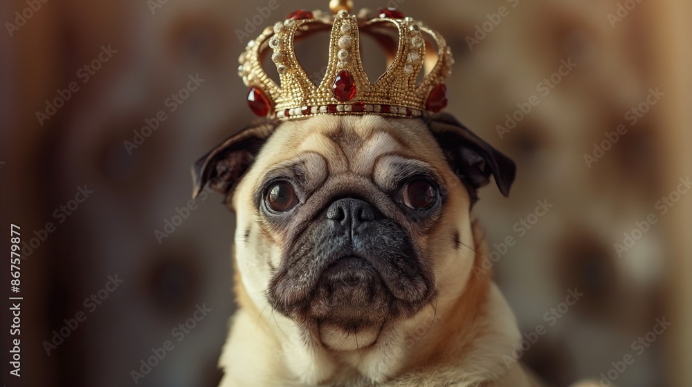pug dog with elegant golden crown pug dog with elegant golden crown