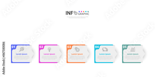 Infrared business process chart Vector modern banners used for presentations and web design workflows. Abstract composition of 5 steps graph.