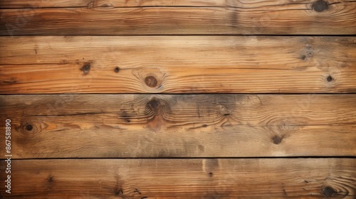 The image displays wooden planks placed horizontally, featuring visible knots and darkened edges, giving an appearance of a well-aged and weathered wooden surface ideal for backgrounds.