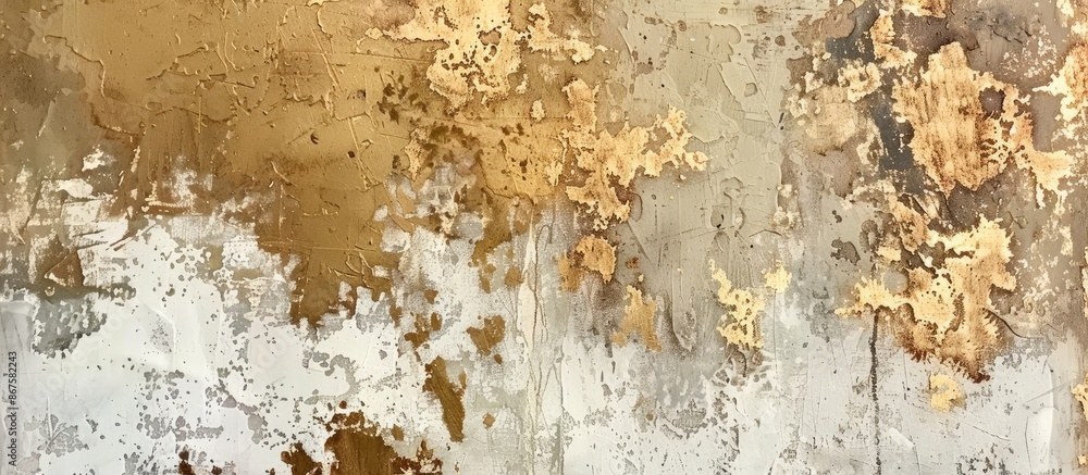 Modern abstract painting on canvas with oil and acrylic, featuring a textured background in gold, bronze, beige, and white hues. Modern abstract painting on canvas with oil and acrylic, featuring a textured background in gold, bronze, beige, and white hues.