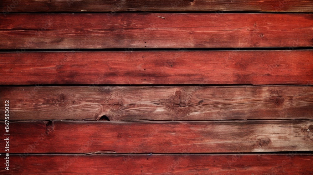 Fototapeta premium This image features a set of old, weathered wooden planks with a red finish, set in a horizontal arrangement, representing rustic charm and durability over time.