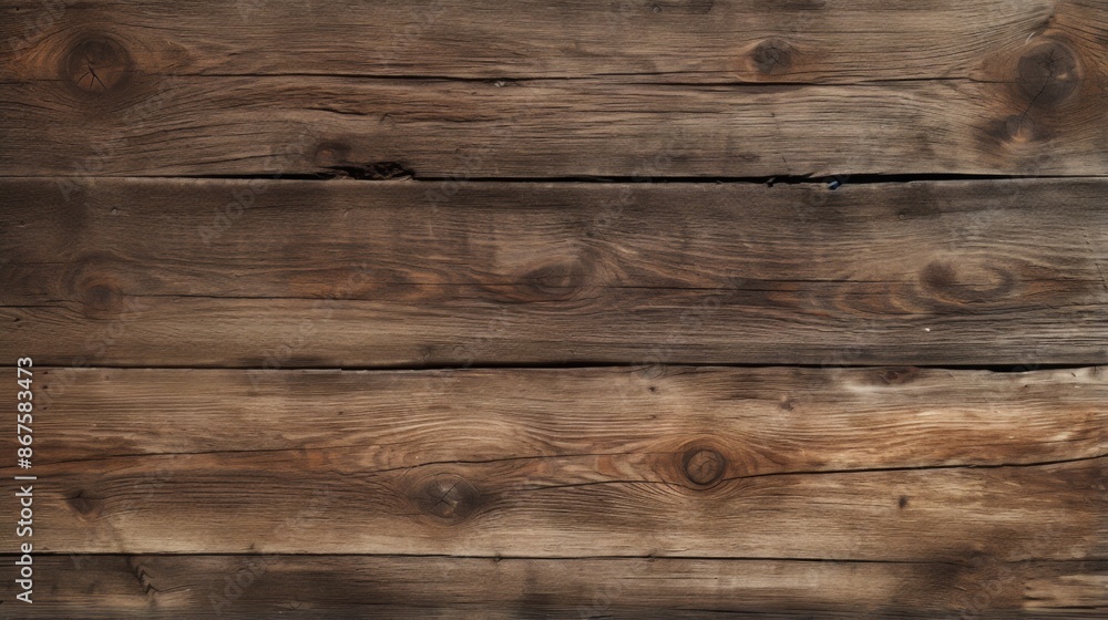 Fototapeta premium This image captures weathered wooden planks with dark, natural patterns, showing the unique and intricate grain in a horizontal arrangement, suitable for a rustic decor aesthetic.