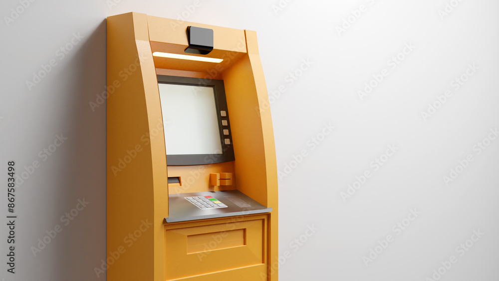 ATM machine on white background, 3D render ATM machine on white background, 3D render