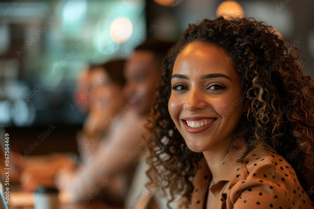 Portrait of smiling african american businesswoman sitting in cafe Portrait of smiling african american businesswoman sitting in cafe