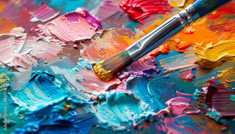 Paintbrush in a Palette of Vibrant Colors Paintbrush in a Palette of Vibrant Colors