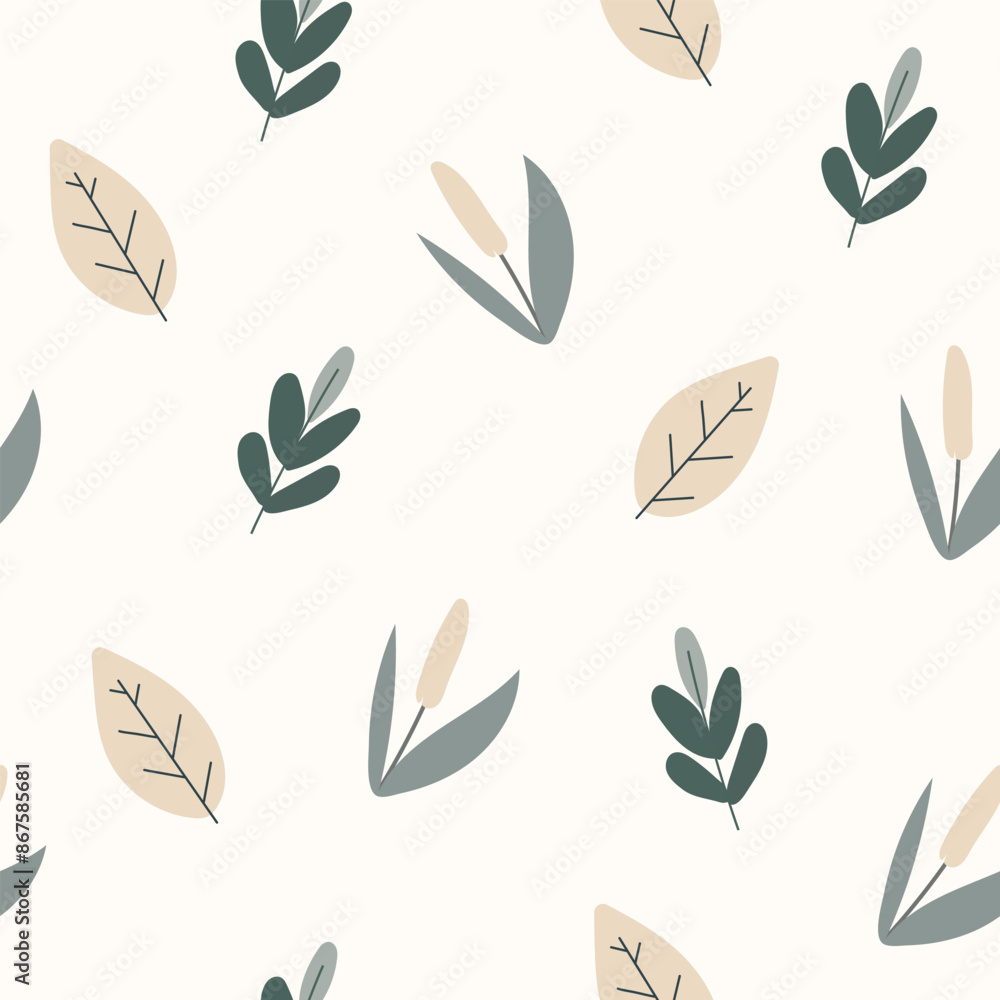 Seamless flower pattern design vector. Autumn seamless pattern with different leaves and plants, with seasonal colors. Seamless flower pattern design vector. Autumn seamless pattern with different leaves and plants, with seasonal colors.