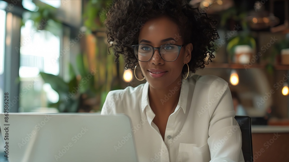 A woman in glasses is working on her laptop. A woman in glasses is working on her laptop.