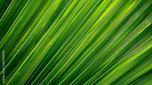 A crisp and detailed photograph of lush green palm foliage basking in natural daylight, showcasing fresh, elongated leaves with an inviting natural beauty.