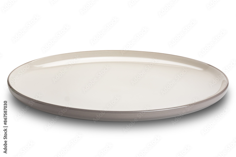 Single empty brown ceramic plate with dark brown edge isolated on white background with clipping path. Single empty brown ceramic plate with dark brown edge isolated on white background with clipping path.