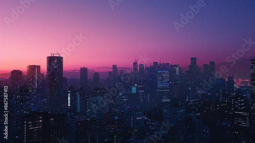 Modern urban cityscape with skyscrapers at dusk