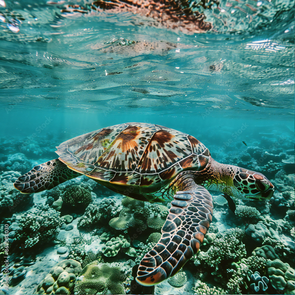 Fototapeta premium Tranquil Depths Majestic Ancient Sea Turtle Wallpaper