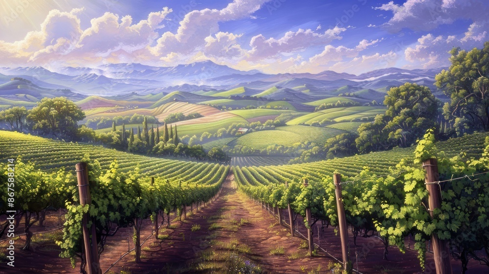 Scenic vineyard landscape with grapevines Scenic vineyard landscape with grapevines