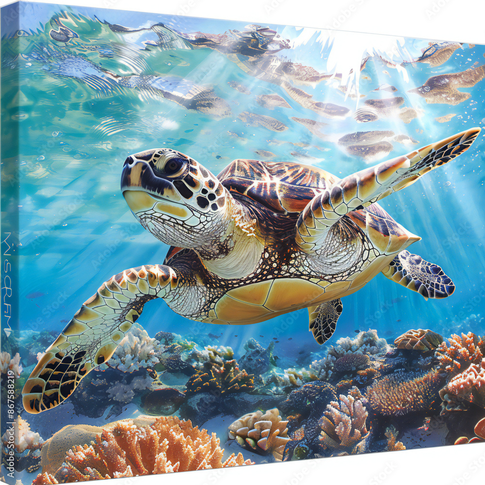 Obraz premium Tranquil Depths Majestic Ancient Sea Turtle Wallpaper
