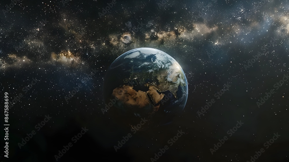 Naklejka premium Breathtaking View of Planet Earth Amid Starry Cosmic Landscape
