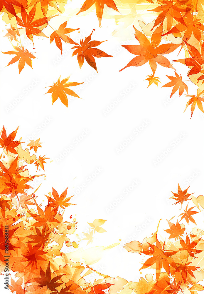 Fototapeta premium 秋の紅葉の水彩風イラスト絵画 Generative AI