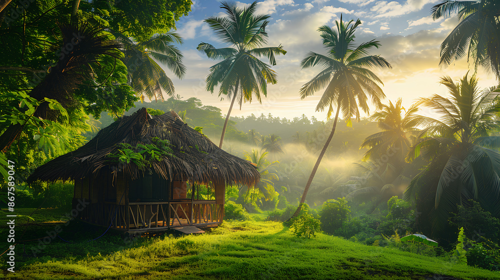 Small hut in the middle of a coconut grove
Small hut in the middle of a coconut grove