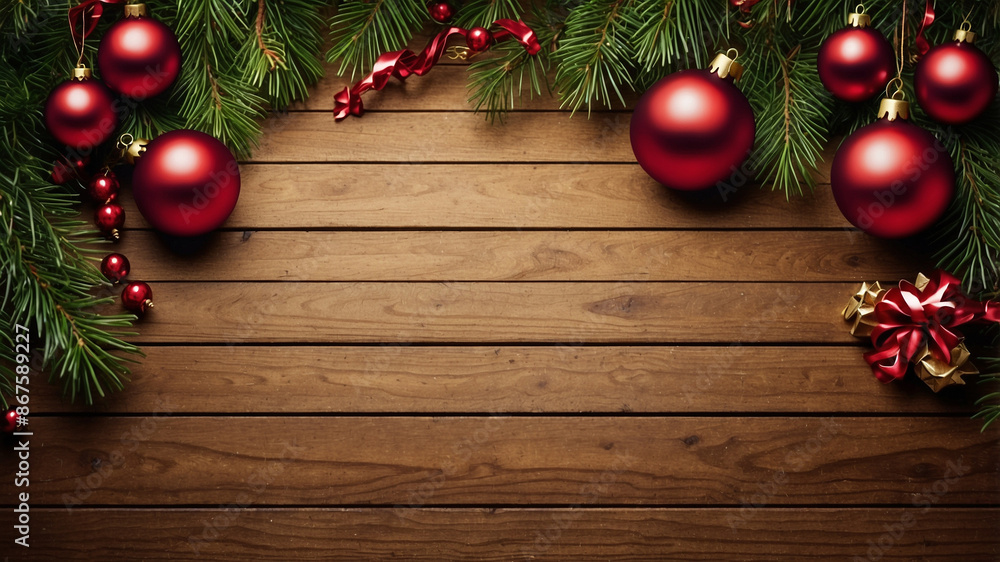 Red and Gold Christmas Ornaments on Rustic Wood background 4 Red and Gold Christmas Ornaments on Rustic Wood background 4