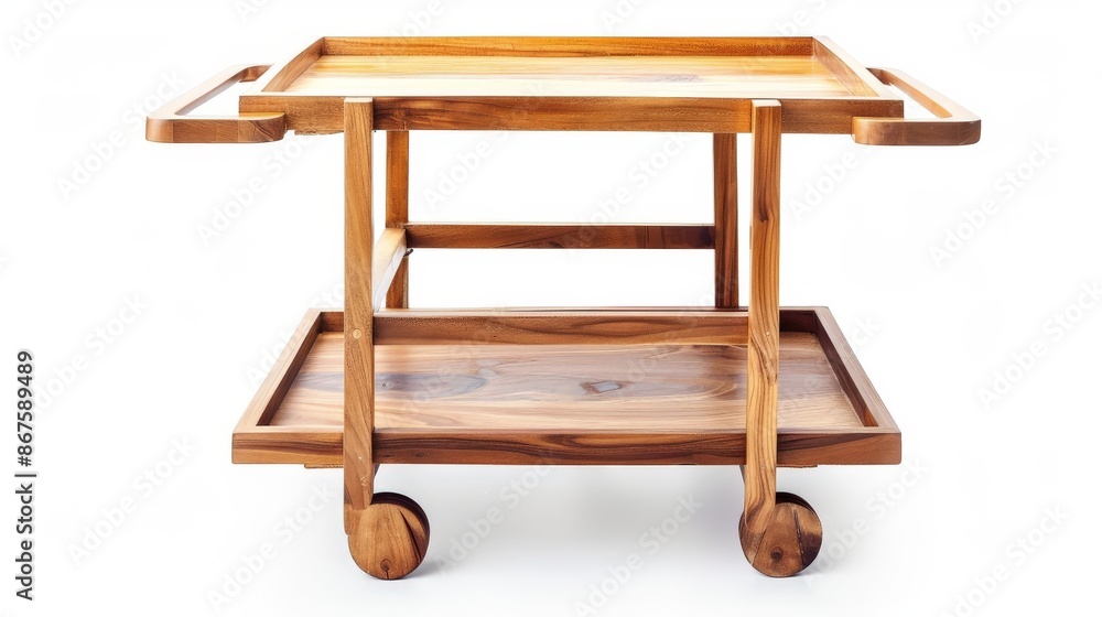 Wooden serving trolley isolated in white background . Wooden serving trolley isolated in white background .