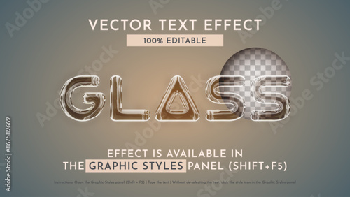 Glass Editable Text Effect, Graphic Style. Vector Mockup and Template. Slogan and Brand Company.