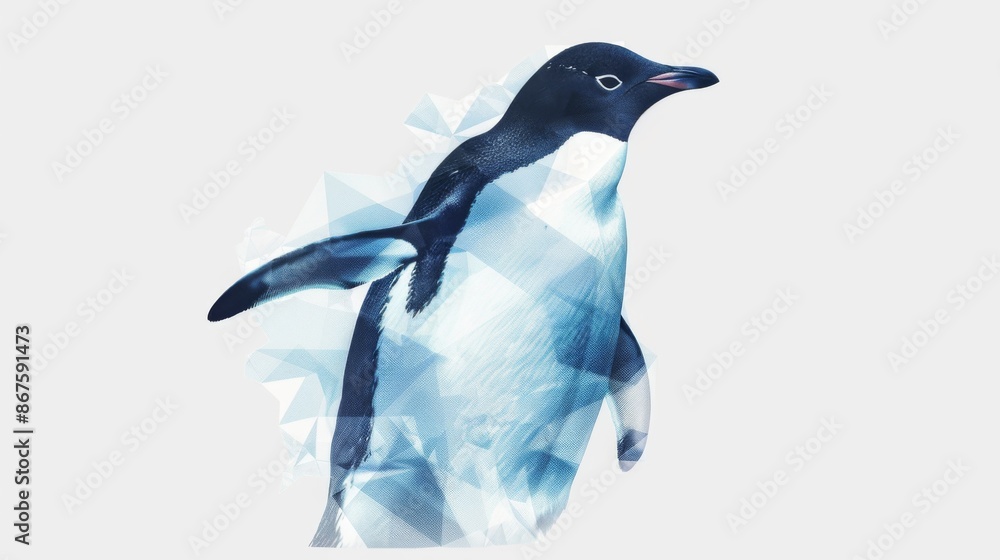 Fototapeta premium A creative illustration of a penguin showing it with stylish geometric effects, creating a unique visual representation that merges realism and abstract art.