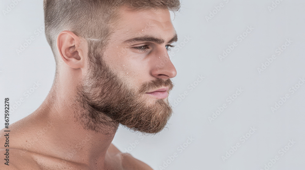 Fototapeta premium A man with a beard and a mustache is looking at the camera