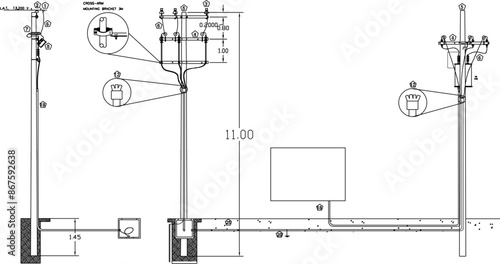 Vector silhouette illustration sketch drawing of Electric Pole Underground Details design