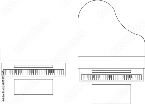 Vector silhouette illustration sketch of a detailed design of a piano seen from above 