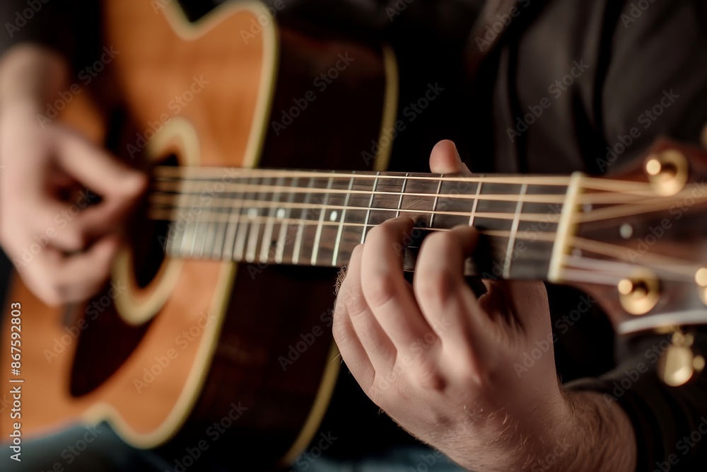 Closeup of a Hand Playing an Acoustic Guitar Closeup of a Hand Playing an Acoustic Guitar