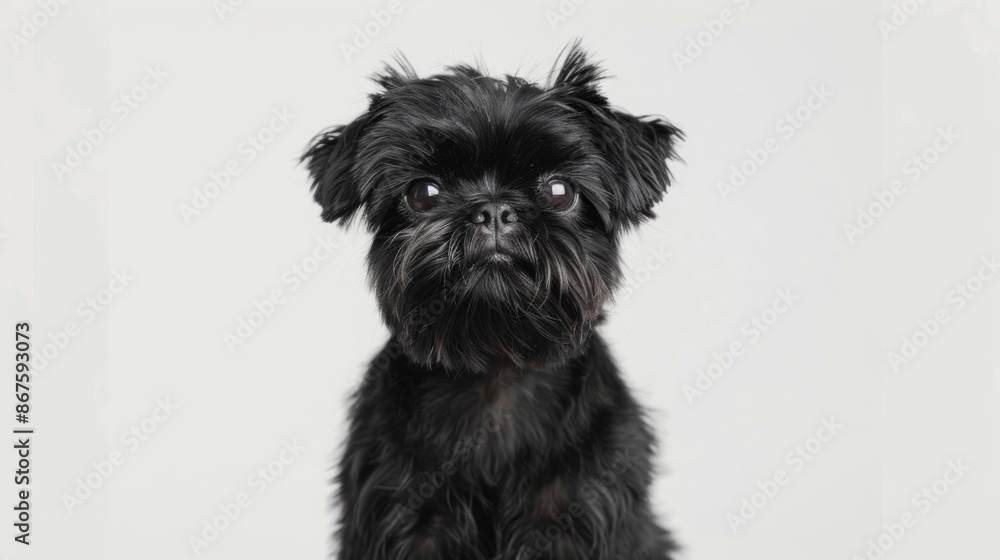 A close-up portrait of a black Brussel Griffon dog set against a neutral background, capturing detailed facial expressions and textures, perfect for pet-focused stock images. A close-up portrait of a black Brussel Griffon dog set against a neutral background, capturing detailed facial expressions and textures, perfect for pet-focused stock images.