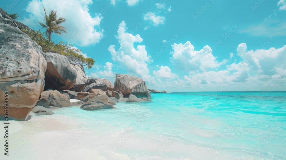 Pristine tropical beach with turquoise water and clear skies on a sunny day. Perfect for relaxation, travel, and vacation themes. Pristine tropical beach with turquoise water and clear skies on a sunny day. Perfect for relaxation, travel, and vacation themes.
