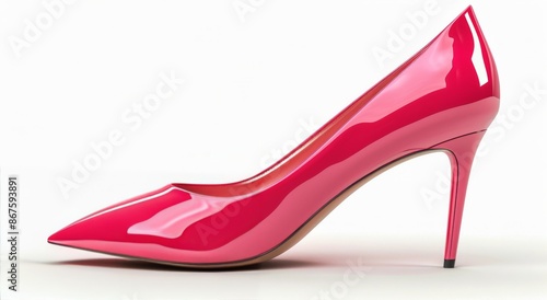 Pink Patent Leather High Heel Shoe on White Background