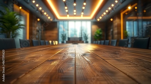 Wallpaper Mural Empty spacious meeting table for product display on Blurred background of a conference room. Wooden table in the boardroom in corporate environment, Corporate room Torontodigital.ca