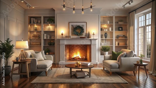 Wallpaper Mural Cozy living room with a glowing fireplace , home decor, interior design, warm atmosphere, relaxation, cozy, comfortable Torontodigital.ca