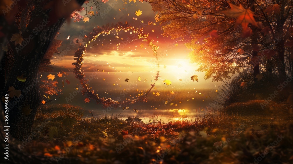 Naklejka premium autumnal equinox background concept. copy space