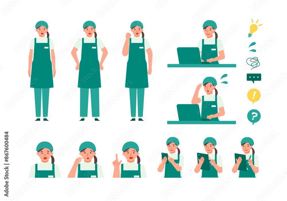 Working Woman. Concept for Problem Solving. Woman cartoon character head collection set. People face profiles avatars and icons. Close up image of Problem Solving Woman. Working Woman. Concept for Problem Solving. Woman cartoon character head collection set. People face profiles avatars and icons. Close up image of Problem Solving Woman.