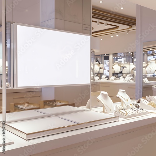 Sleek display catalyst stationed by the jewelry counter, enhancing the shopping experience in a megastore.