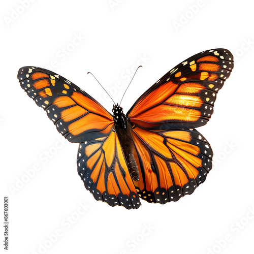 Monarch butterfly with bright orange wings and black edges. isolate on white background