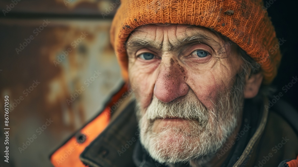 an old man with a hat and a jacket on looking at the camera with a serious look on his face an old man with a hat and a jacket on looking at the camera with a serious look on his face