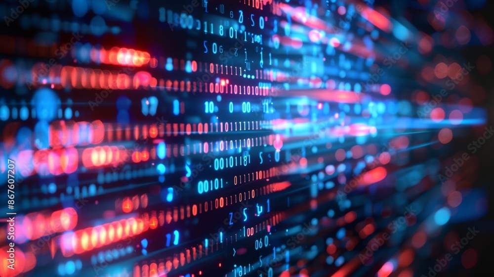a computer screen with a lot of colorful lights on it's side and a blurry background of blue and red.. a computer screen with a lot of colorful lights on it's side and a blurry background of blue and red..