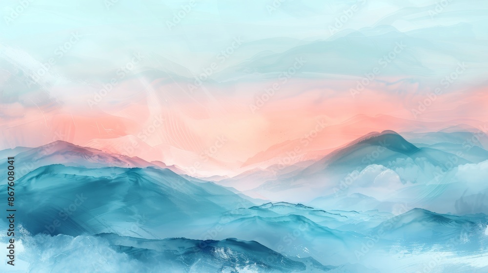 A dreamy abstract landscape with soft pastel colors and gentle brushstrokes. The scene blends hues of pink, blue, and teal to create a tranquil and ethereal atmosphere A dreamy abstract landscape with soft pastel colors and gentle brushstrokes. The scene blends hues of pink, blue, and teal to create a tranquil and ethereal atmosphere