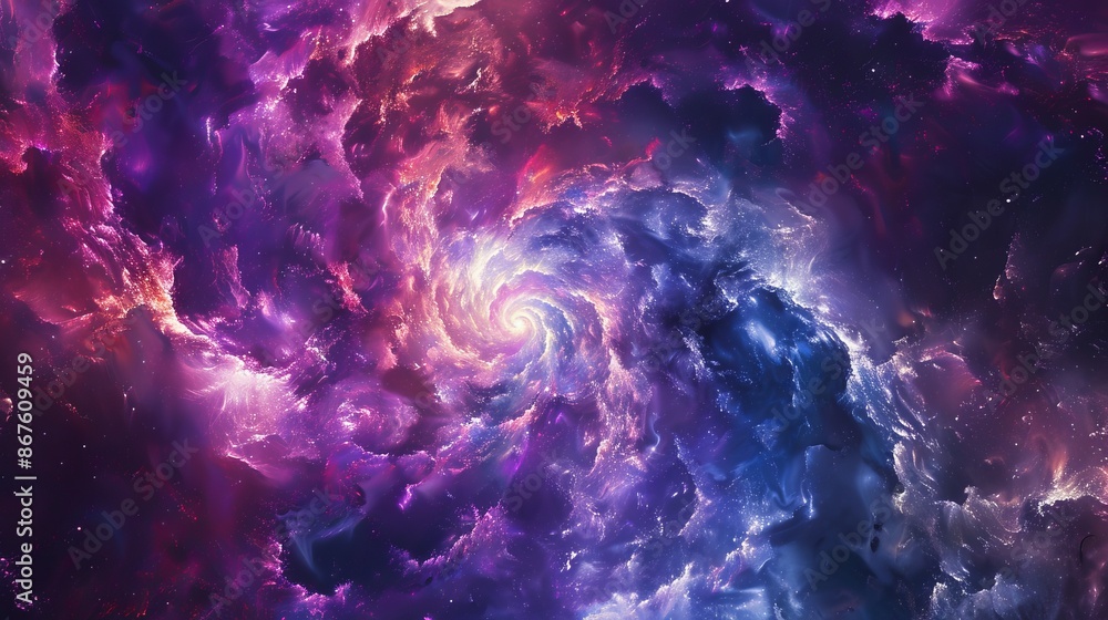 Fototapeta premium Mesmerizing cosmic burst of swirling galaxies in vibrant purples, blues, and pinks - abstract space background