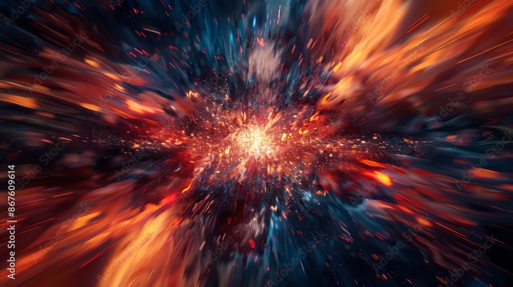 Abstract digital art of dark matter explosion with dynamic energy bursts, cosmic particles, and vibrant light trails in deep space, ideal for science fiction themes, futuristic designs, and cosmic exp Abstract digital art of dark matter explosion with dynamic energy bursts, cosmic particles, and vibrant light trails in deep space, ideal for science fiction themes, futuristic designs, and cosmic exp