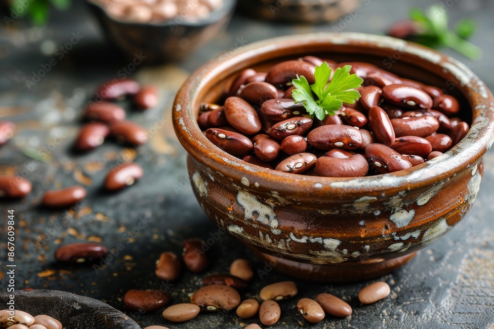 Red Kidney Beans in a Rustic Bowl with Parsley Red Kidney Beans in a Rustic Bowl with Parsley
