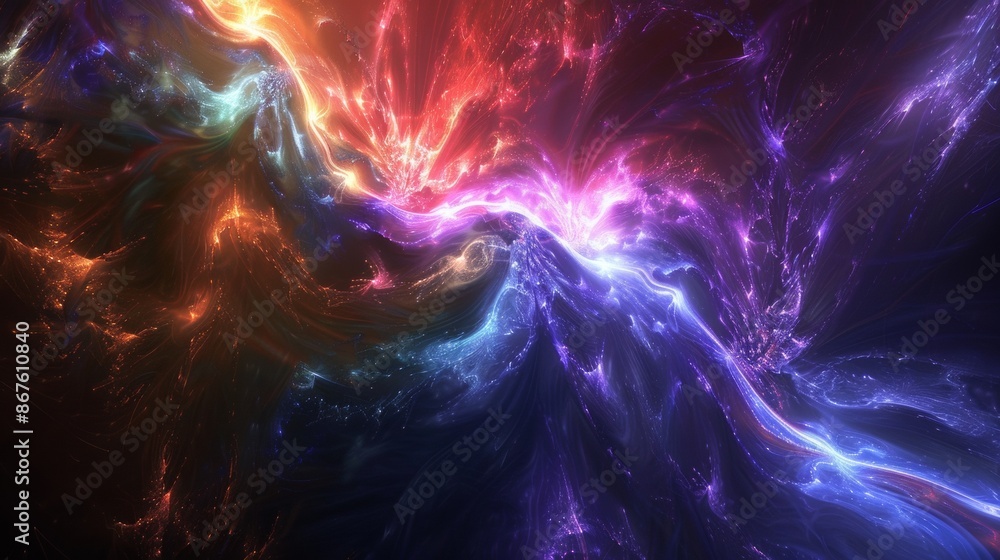 Abstract Cosmic Nebula With Swirling Colors and Glowing Particles Abstract Cosmic Nebula With Swirling Colors and Glowing Particles